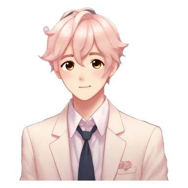 Gorgeous romantic hot attractive anime style modern gentlemanly anime shojo guy with pretty hair and flower petals and blushing face aesthetic trending style  pastelcore cottagecore kawaiicore sticker