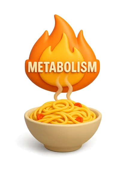 fiamma di metabolismo con bowl di pasta 3d sticker