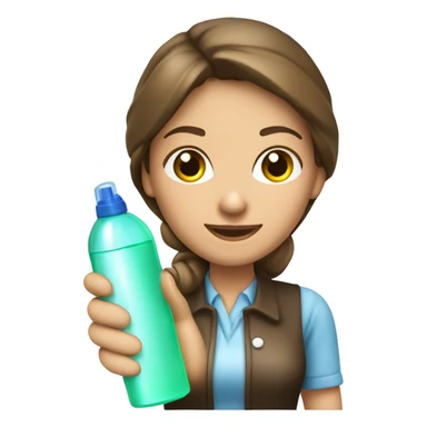 Cleaning maid light brunette with spray bottle and a cloth sticker