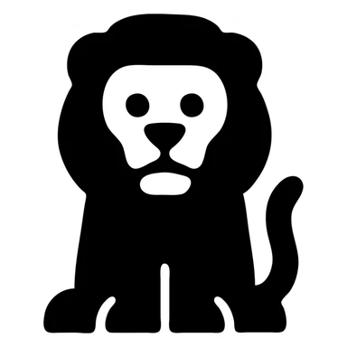 a black lion with a gold tooth, solid filled icon style sticker