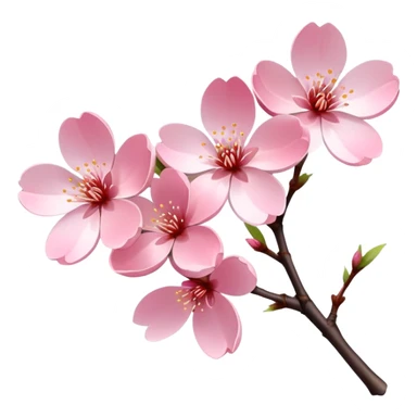 Single elegant pink cherry blossom (sakura) flower on a branch with soft pink petals, delicate shape, and subtle gradient sticker