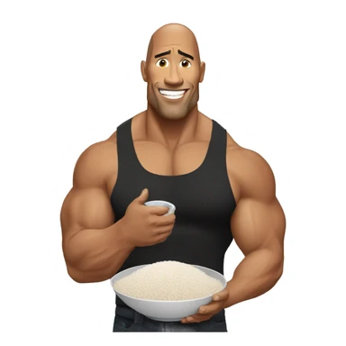 the rock with a bowl of rice in his hand sticker