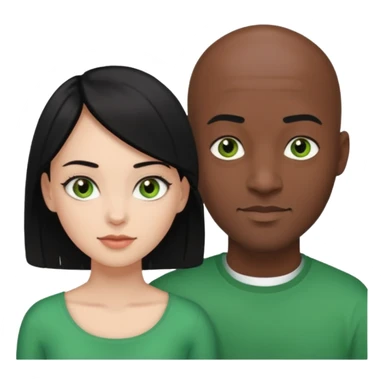 Black bald guy with brown eyes & a white girl balcky hair with green eyes  sticker