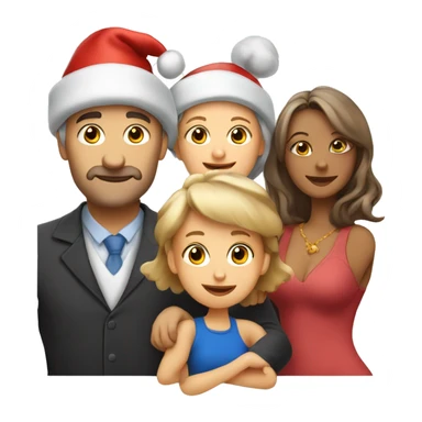 european family of 4 people (mom dad and 2 kids) celebrate new year in birthday hats sticker