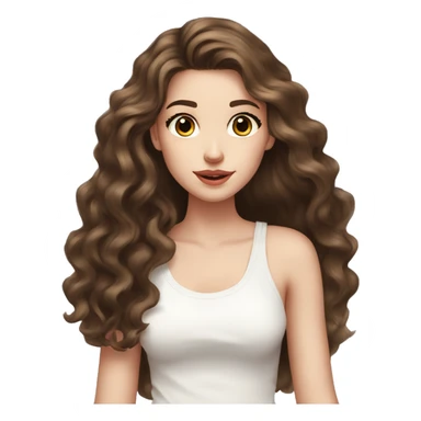 Cute girl, pale skin, big lips, wavy hair, long hair, brown hair, big lashes, white tanktop, long hair  sticker