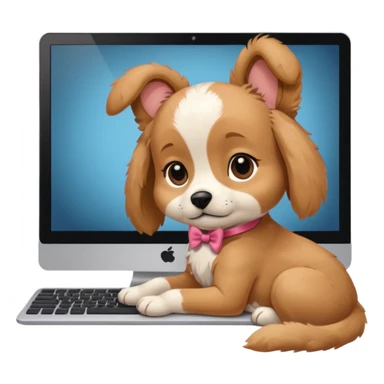 Puppy day dreaming at computer about his girlfriend  sticker