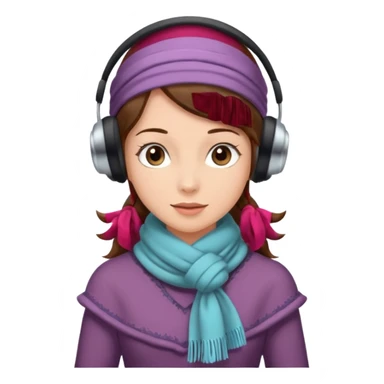 Victorian ice skater in a long dress. She is wearimg a scarf and earmuffs. She has brown hair. sticker