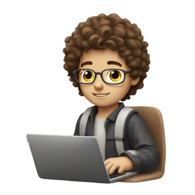  boy who is working on laptop with fluffy brown hair and white skin sticker