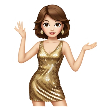woman with white skin and brown hair disco dancing classic disco pose sticker