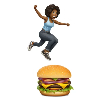 woman jumping on burger sticker