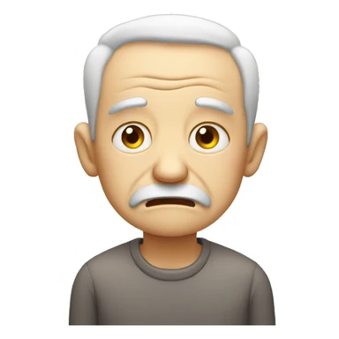 very sad elderly man, with a crying face sticker