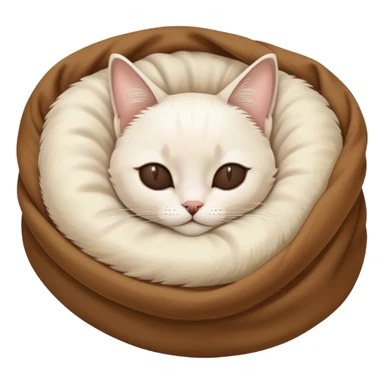 A white Siamese cat sleeps in a brown blanket sticker