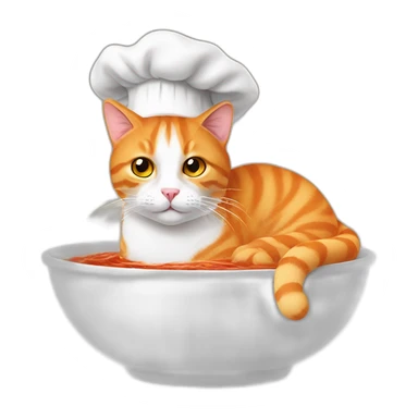 orange and white cat wearing chef hat cooking a bowl of eye stew sticker
