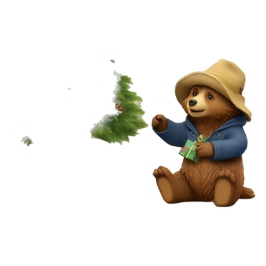 Paddington decorating a Christmas tree sticker