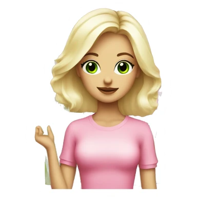 cute platinum blonde with green eyes surrounded by pink shopping bags sticker