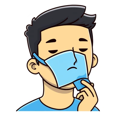 Person holding square ice pack on swollen cheek sticker