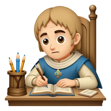 Monje en un escriptorum medieval con los ojos cerrados durmiendo sticker