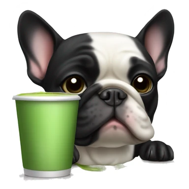 Black French bulldog drinking matcha tea sticker