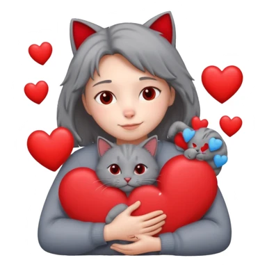 a person hugging a cat with hearts sticker