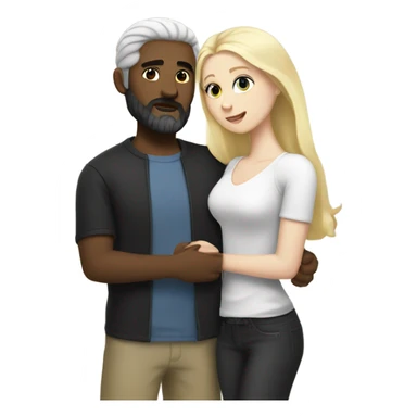 Man, white skin, short black hair, long beard, hugging a white woman with blonde hair  sticker