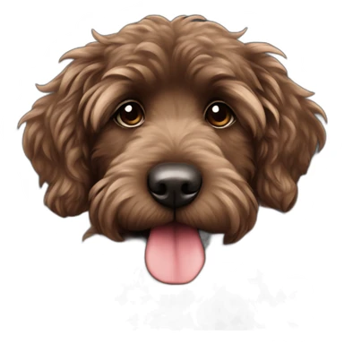 portrait Dark chocolate colored doodle with wavy fur wearing a red and black flannel handkerchief sticker
