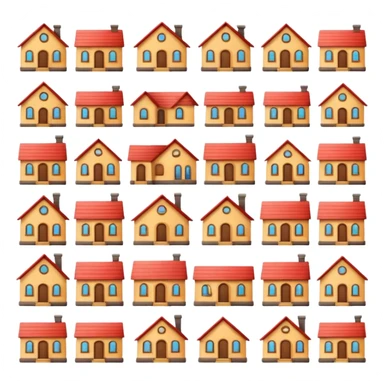 design 20 different emojies of houses, everything from small houses to giant mansions sticker