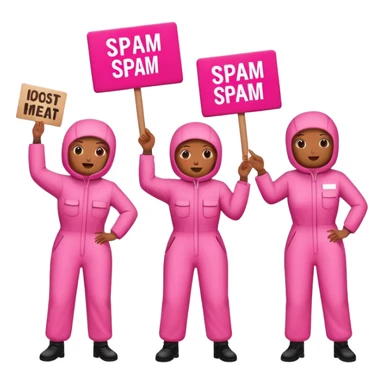 artists in pink jumpsuits protesting for spam meat is art sticker