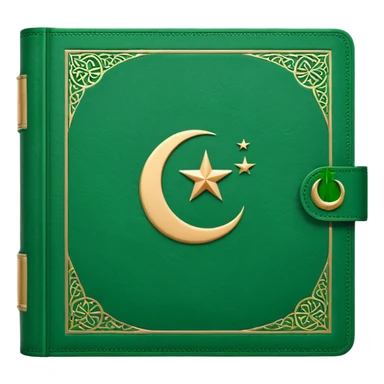 Closed Quran with the Islamic Symbol on it (moon and star) green from left to right sticker