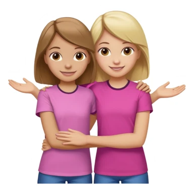 Two Girls with their arms around each other at summer camp one blonde one brown hair brown hair wearing pink shirt sticker