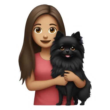 Girl with long brown hair holding a Black Pomeranian dog sticker