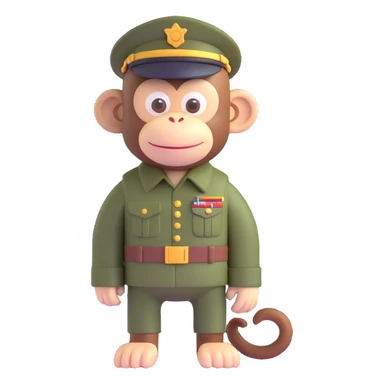 3D style monkey in a military uniform sticker