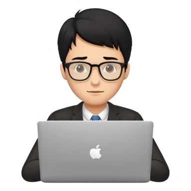 a fair man with black hair working on laptop , front view sticker