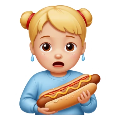 A baby crying for a hotdog sticker