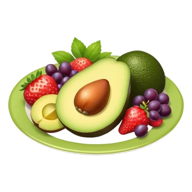 plate with avocado and fruit sticker