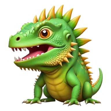 Cinematic Comical Iguana Portrait Emoji, Head tilted dramatically with an exaggeratedly shocked expression, featuring a robust, textured body with a quirky, spiky crest and wide, comically expressive eyes full of playful disbelief, Simplified yet hilariously expressive features, highly detailed, glowing with a slightly sassy jungle glow, high shine, dramatic yet playful, stylized with an air of quirky reptilian mischief, soft glowing outline, capturing the essence of a meme-worthy iguana that looks ready to side-eye its way into viral fame! sticker