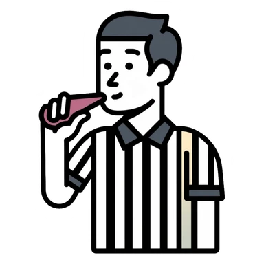 referee blowing a whistle, wearing striped shirt sticker