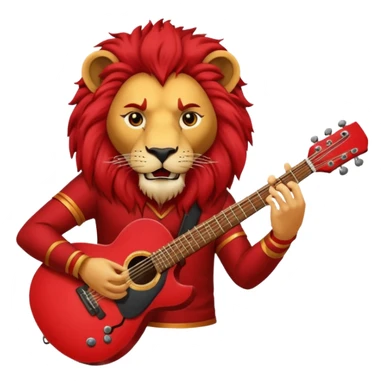 guitar rock player, lion head, red sticker