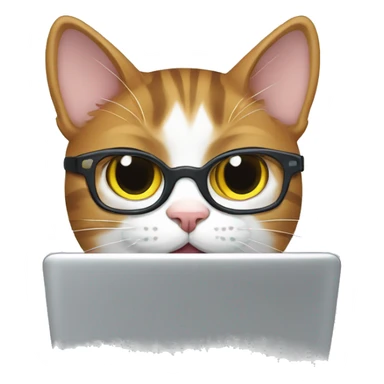 a nerdy cat in front of a computer **WITHOUT** glasses sticker