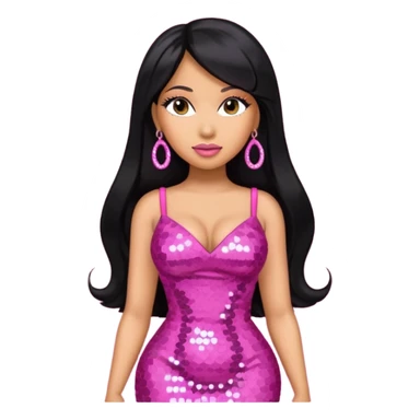 Nicki Minaj with long black hair, dark pink sequin dress, pink earrings sticker