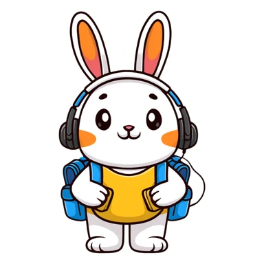 rabbit with headphones and backpack sticker
