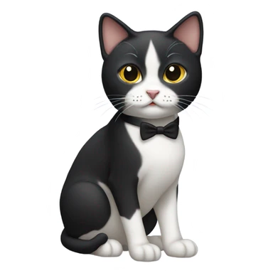 Small tuxedo short-haired cat with a black face sticker