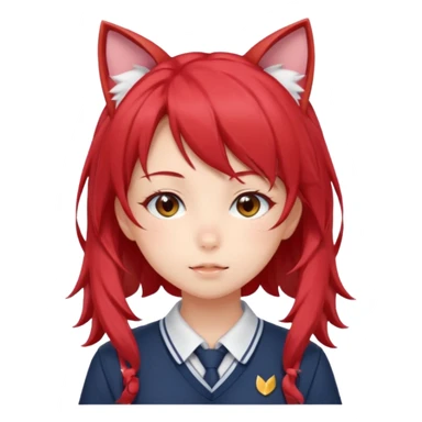 cute anime girl with cat ears, red blowing hair sticker