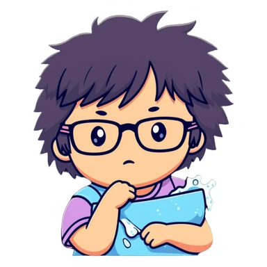 Girl with glasses with messy hair, making a cranky face, refusing to wash her hair sticker