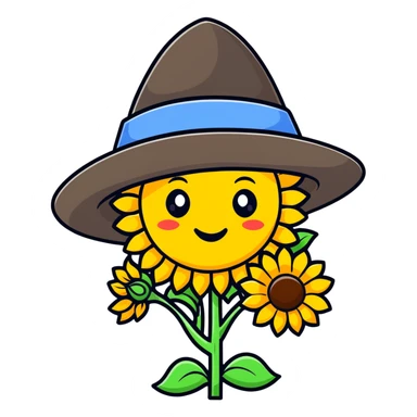Happy Ukrainian emoji with sunflower and traditional Ukrainian hat sticker