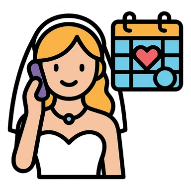 bride on the phone with a wedding calendar sticker