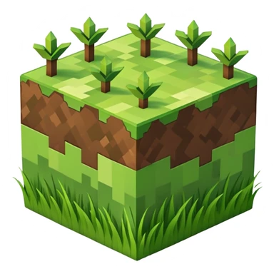 Minecraft grass block, square shape, brown and green, smooth, isometric sticker