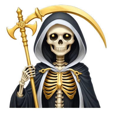 feminine skeleton grim reaper in a gold with scythe sticker
