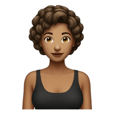 Mulher branca com cabelo castanho liso com vestido preto curto de mangas cumpridas e cabelo preso sticker