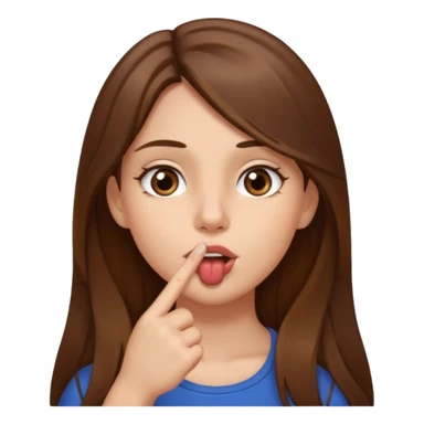 Emoji Fille cheveux long et brun yeux brun avec un doigt dans la bouche  sticker