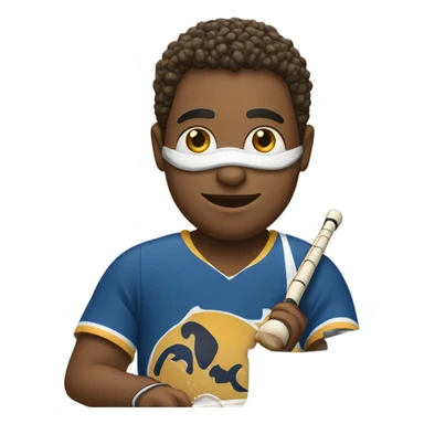 hockey player playing piano has tenis racket has a bead necklace sticker